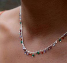 Natural Multi stone necklace, 925 Sterling silver Necklace for women